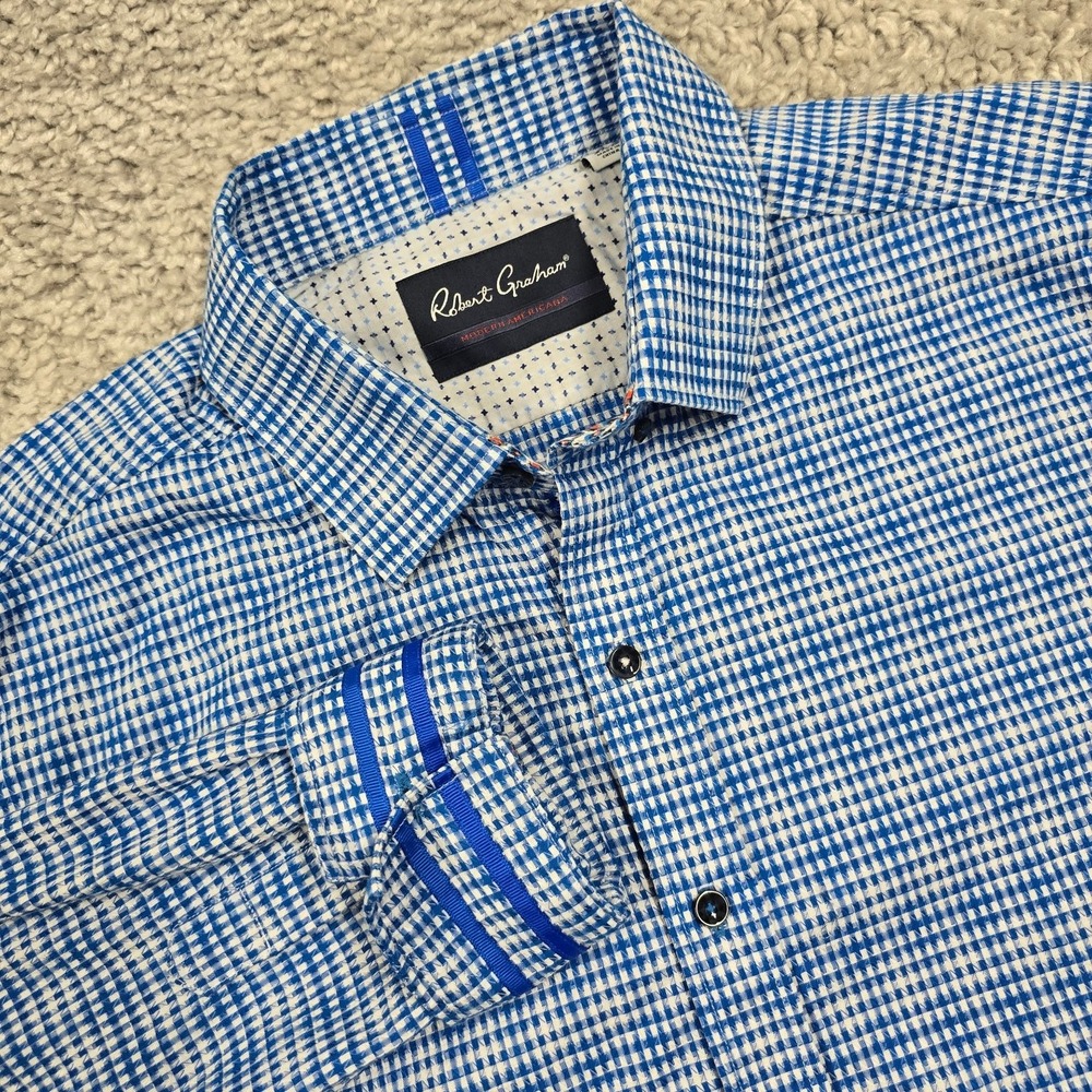 Robert‎ Graham Men's Blue Check Button Up Shirt 2XL Tailored Fit Office Party